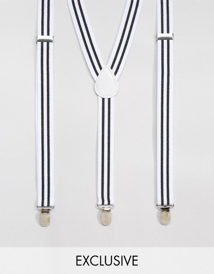 Reclaimed Vintage Stripe Suspenders White - White