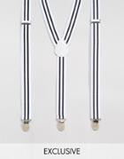 Reclaimed Vintage Stripe Suspenders White - White
