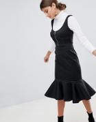 Asos Contrast Stitch Pencil Dress With Pep Hem - Black