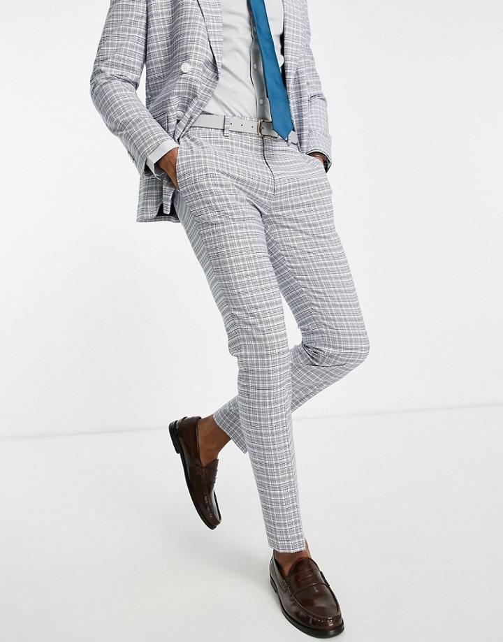 Topman Skinny Suit Pants In White And Blue Check