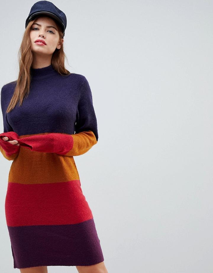 Brave Soul Lanny Sweater Dress In Block Stripe - Red