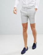 Asos Design Wedding Super Skinny Suit Shorts In Ice Gray Linen - Gray