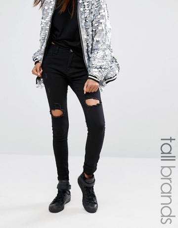 Liquor & Poker Tall Skinny Jeans With Rips - Black