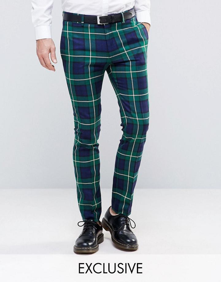 Religion Skinny Suit Pant In Check - Green
