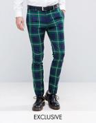 Religion Skinny Suit Pant In Check - Green
