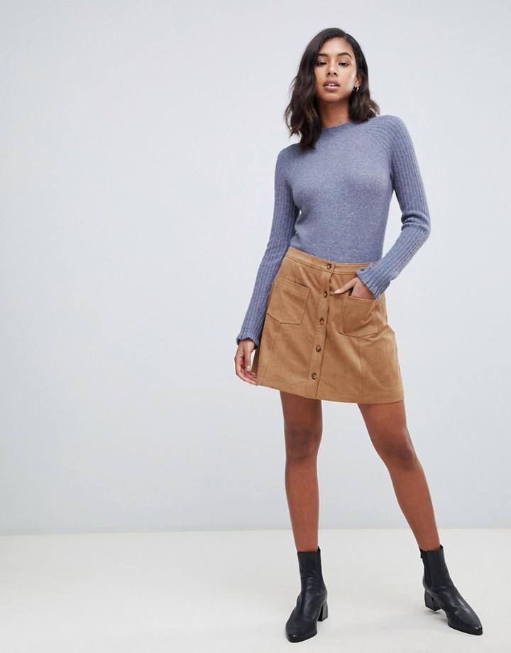 Abercrombie & Fitch Suedette Button Through Mini Skirt-beige