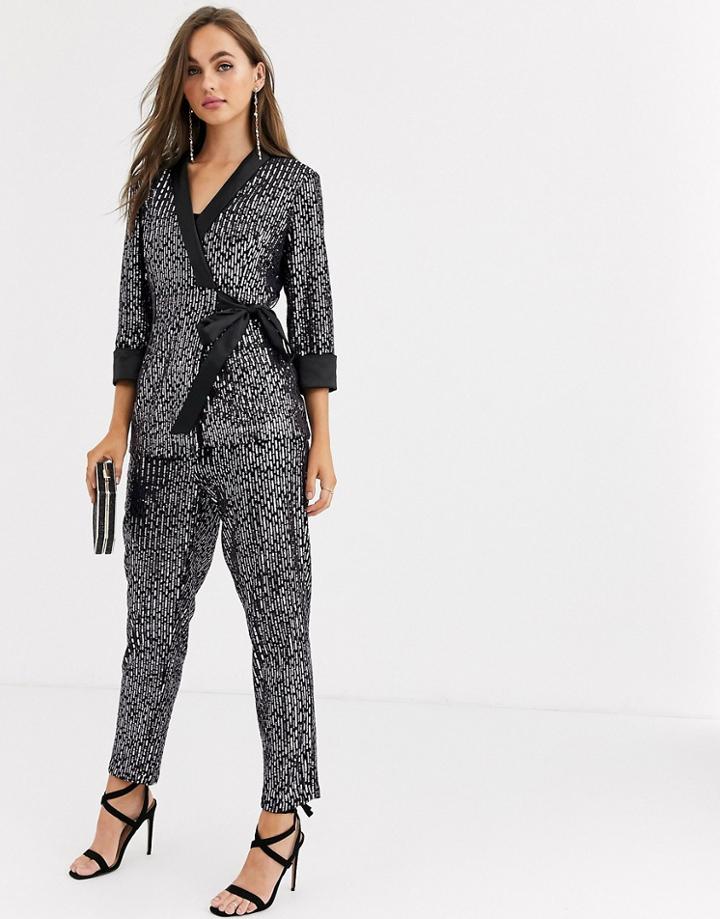 Little Mistress Tailored Sequin Pants In Black Two-piece