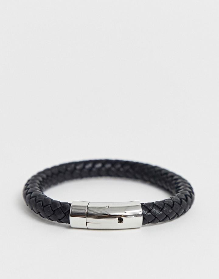 Fred Bennett Mens Leather Braid Bangle - Black