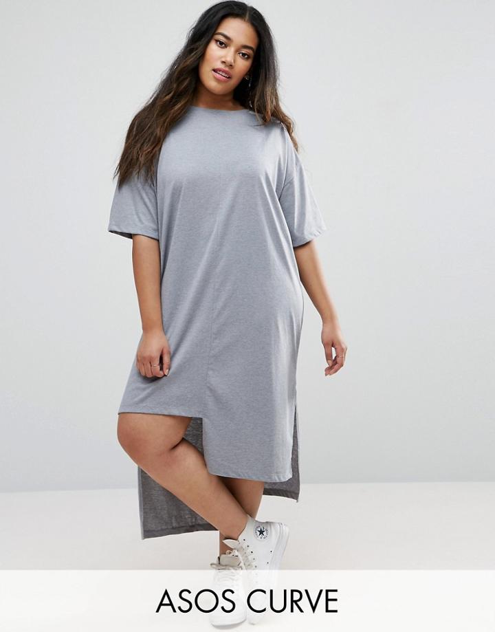 Asos Curve T-shirt Dress With Split Hem Detail - Gray