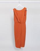 Closet London Pleated Front Pencil Dress In Terracotta-orange