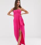 Tfnc Bandeau Wrap Midaxi Dress With Pleated Detail In Fuchsia - Pink