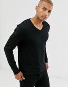 Asos Design Long Sleeve T-shirt With V Neck In Black