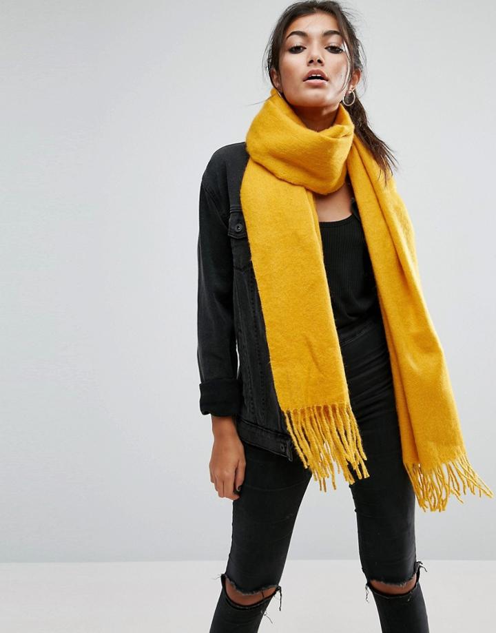 Asos Supersoft Long Woven Scarf With Tassels - Gold