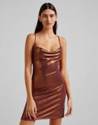 Bershka Cowl Neck Strappy Detail Mini Dress In Chocolate-brown