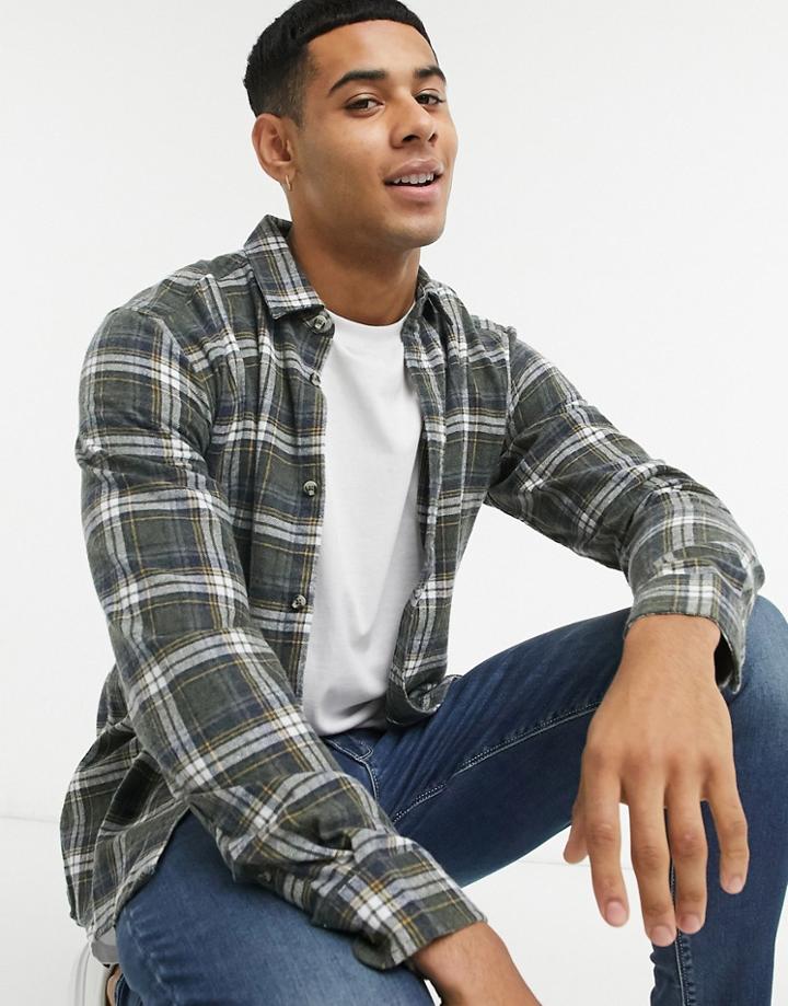 Only & Sons Brushed Check Shirt In Green