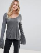 Only Daisy Fluted Long Sleeve Top - Gray