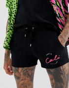 Asos Design Jersey Skinny Shorts In Shorter Length With Text Print-black