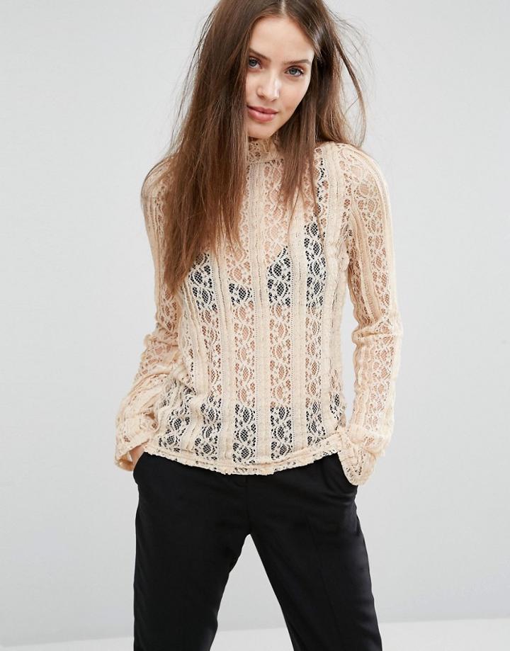 Vero Moda Lace Long Sleeve High Neck Top - White