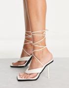 Public Desire Grand Heeled Sandals With Toe Post In Off-white