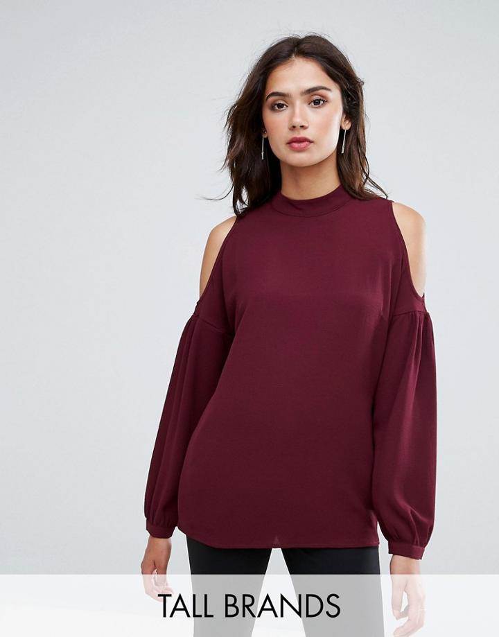 Y.a.s Tall Ruffle Cold Shoulder Top - Red