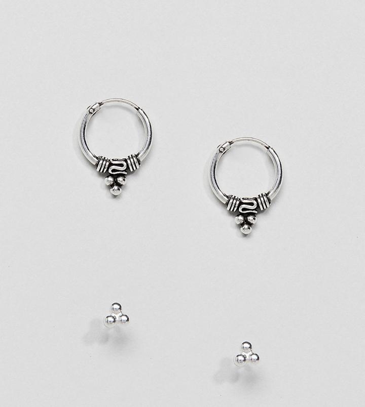 Kingsley Ryan Sterling Silver Bali Hoop & Stud Earrings Set - Silver