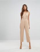 Asos Jumpsuit In Chiffon With Corset Bodice - Brown