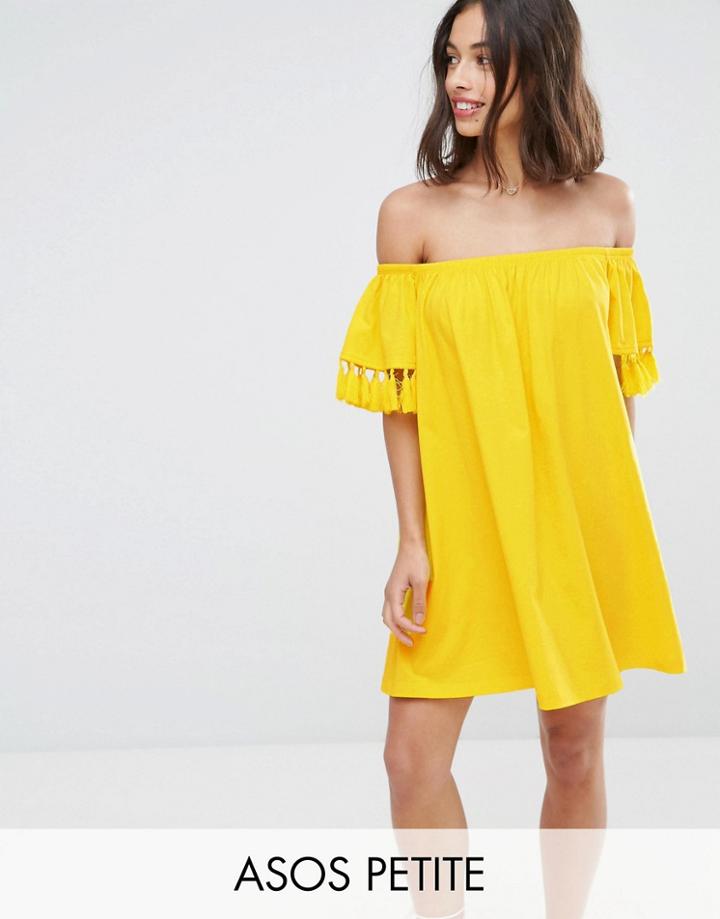 Asos Petite Off Shoulder Sundress With Tassel Detail - Yellow