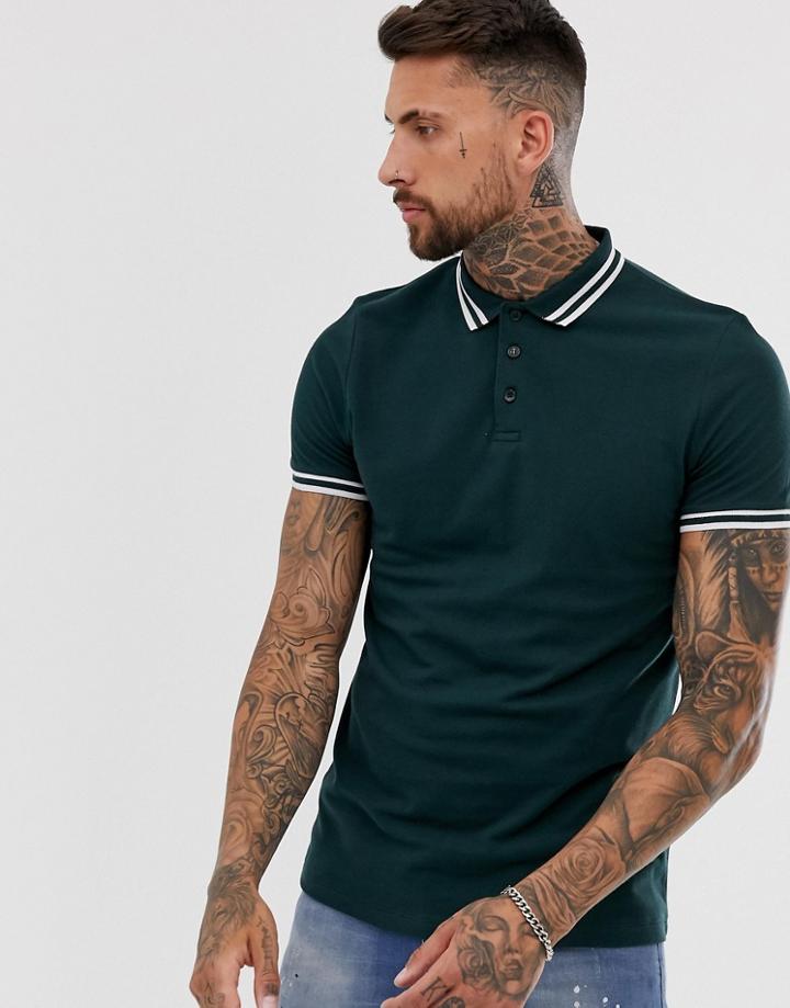 Asos Design Tipped Pique Polo Shirt In Green