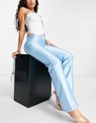 Asos Design Satin Jacquard Checkerboard Pants In Blue-blues