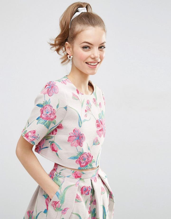 Asos Floral Jacquard Tee Co Ord - Multi