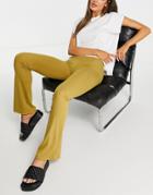 Topshop Skinny Rib Flared Pants In Sand-neutral