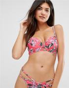 Asos Fuller Bust Hawaii Print Plunge Bikini Top Dd-g - Red