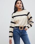 Mango Stripe Detail Sweater - Beige
