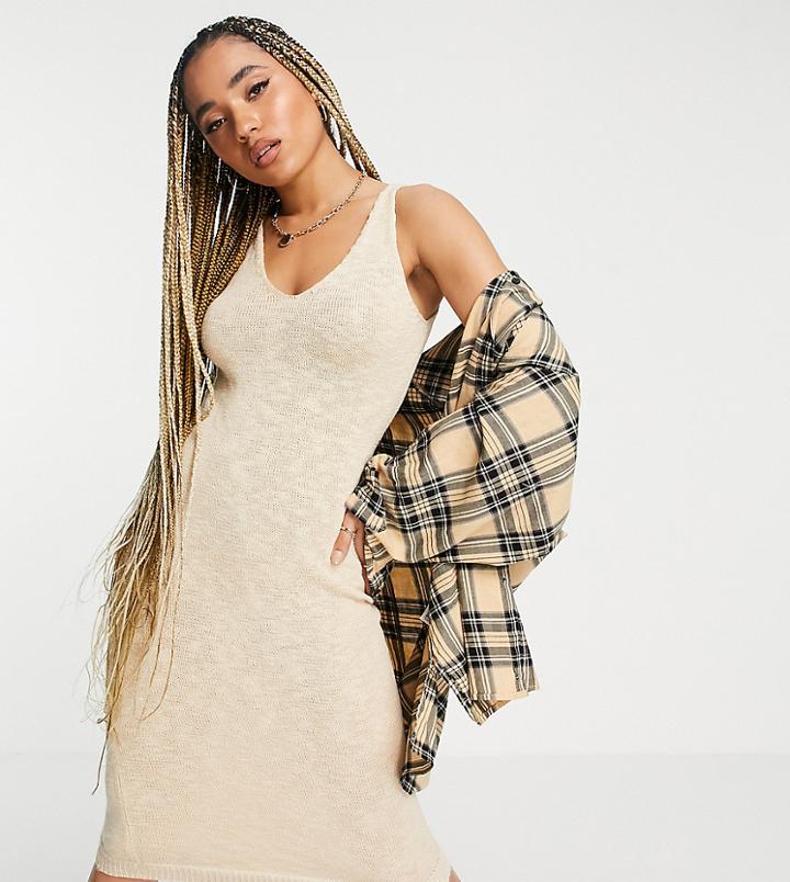 Missguided Textured Knit Midaxi Dress In Beige-neutral