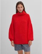 Bershka Roll Neck Chunky Sweater In Bright Red