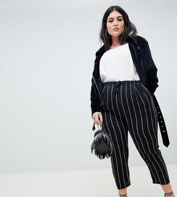 Prettylittlething Plus Casual Peg Trousers In Stripe - Black