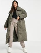 Asos Design Oversized Hero Quilted Maxi Coat In Charcoal-grey