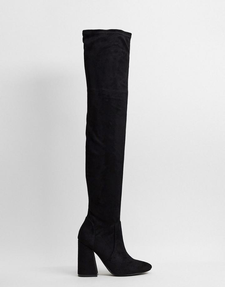 Asos Design Keeper Heeled Thigh High Boots In Black