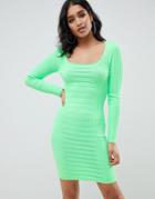 Asos Design Mixed Rib Square Neck Mini Dress - Green