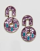 Asos Design Earrings In Geo Design With Glitter And Jewels - Gold