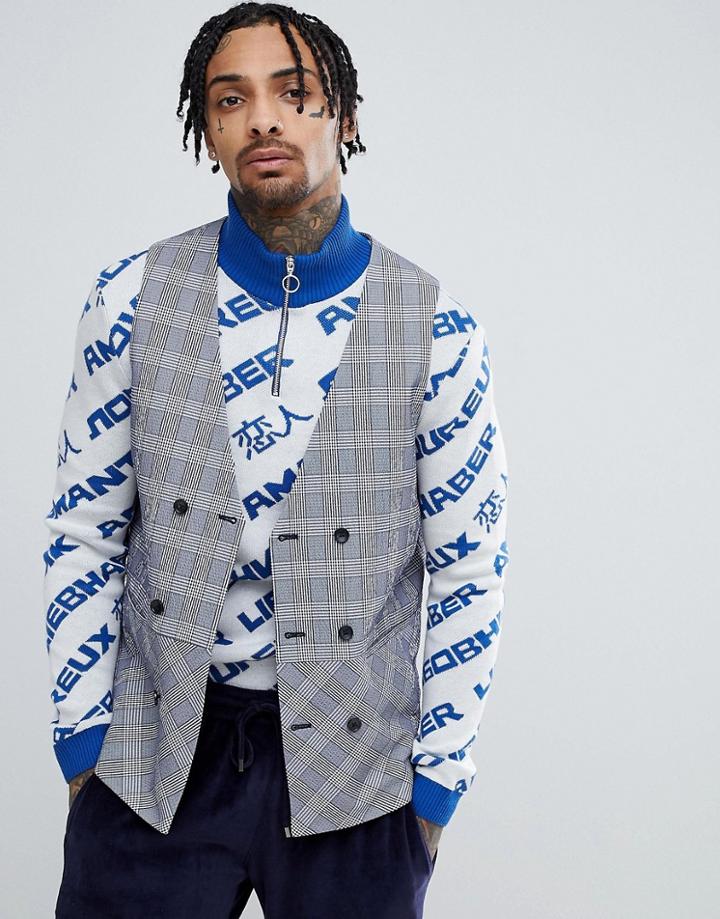 Asos Design Longline Vest In Blue Seersucker Check - Blue