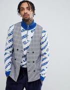 Asos Design Longline Vest In Blue Seersucker Check - Blue