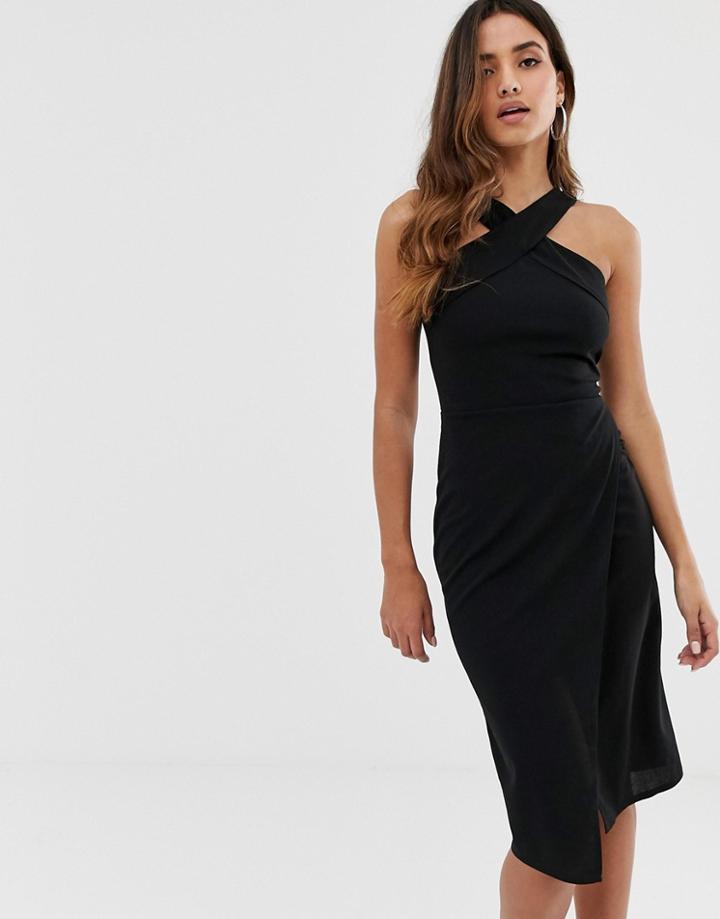 Ax Paris Halterneck Bodycon Dress In Black - Black