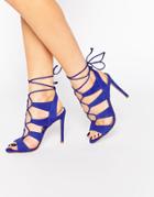 Steve Madden Sandalia Blue Suede Ghillie Heeled Sandals - Blue
