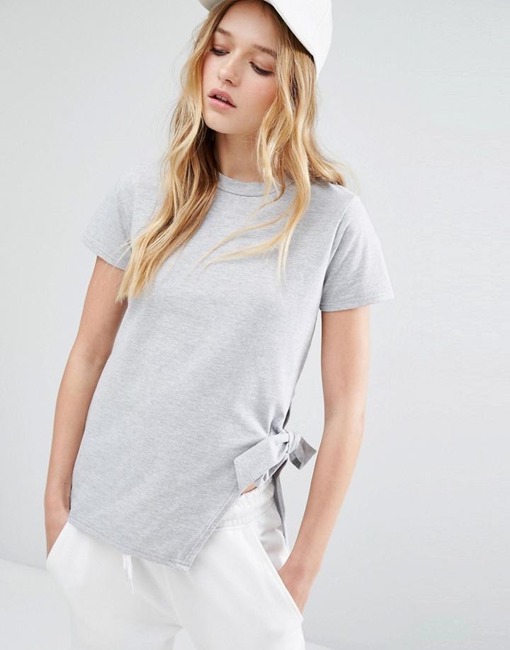 Daisy Street T-shirt With Tie Side Detail - Gray Marl