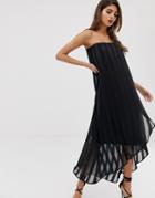 Asos Design Bandeau Midi Dress In Sheer And Solid Stripe - Black