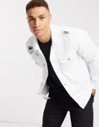 Asos Design Denim Jacket In White With Rips