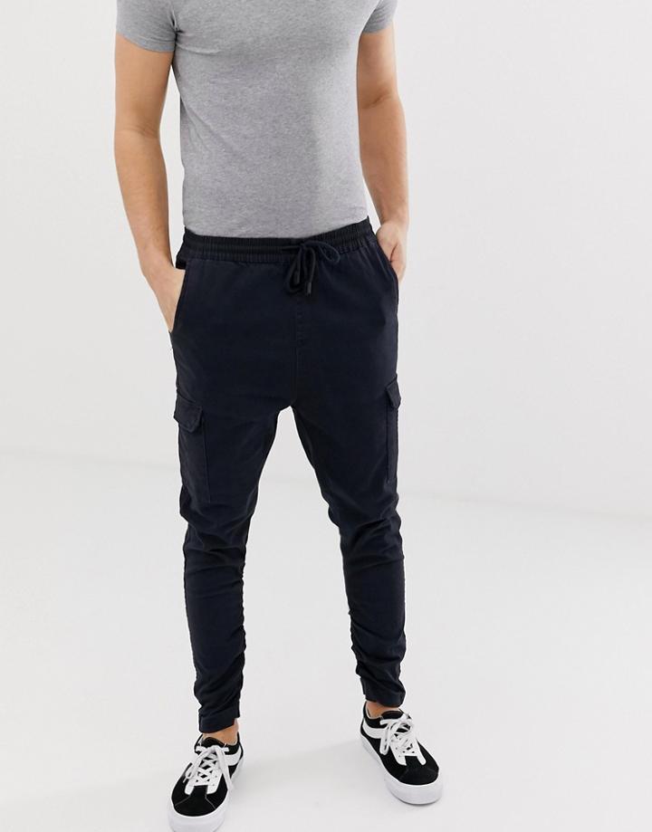 Brave Soul Gathered Utility Cargo Pants-navy