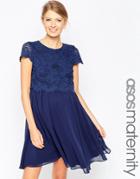 Asos Maternity Skater Dress With Lace Crop Top - Navy