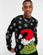 Asos Design Grinch Christmas Sweater In Black